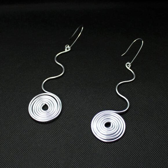 Extra long oversized spiral big swirl wire earrings Handcrafted in Canada - Picture 6 of 9